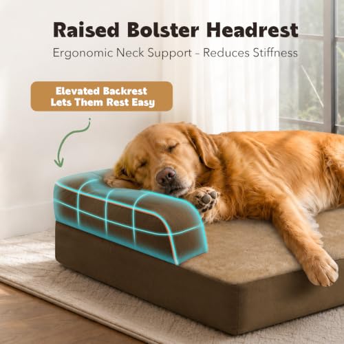 Orthopedic Washable Dog Bed with Bolster for Medium to Large Dogs (36.0"L x 27.0"W x 7.0"Th / Brown)