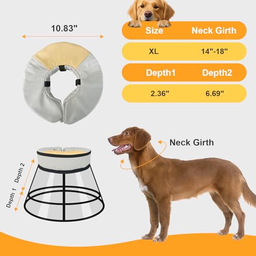 Sponge Core Dog Cone Collar to Stop Licking for Surgery Recovery (XL (Neck: 14"-18") / Grey+Yellow)