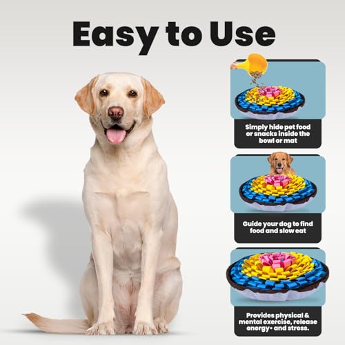 Adjustable Snuffle Mat Dog Puzzle Toy for Slow Feeding (Pink Yellow Blue)