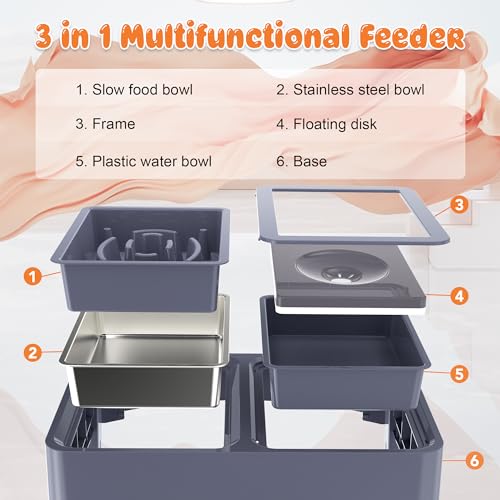 3-in-1 Elevated Dog Bowls with 4 Height Adjustable Raised Stand (Blue)