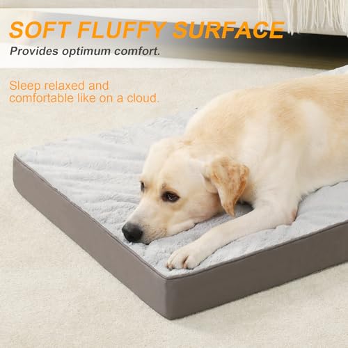 Orthopedic Dog Bed for Large Dogs with Waterproof Lining (Light Grey / 36.0"L x 27.0"W x 3.0"Th)