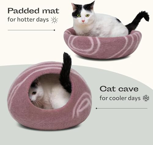 Cat Cave Merino Wool Bed for Indoor Cats (Rose Gold / Large)