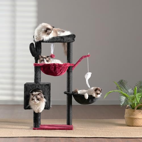 Cat Tree 40" Tower with All (Black and Red / 39.4 inch)