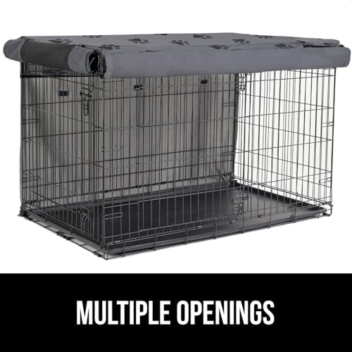Dog Crate Covers (Gray Black Paw / 48" X 30" X 33")