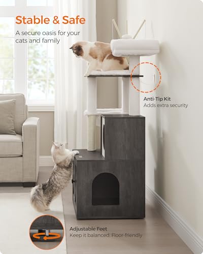 Cat Tree with Litter Box Enclosure (Misty Gray)