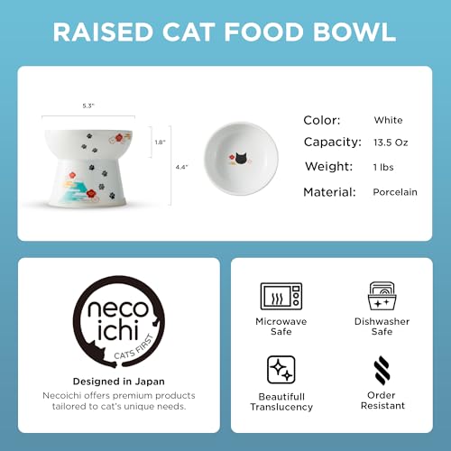 Necoichi Ceramic Raised Cat Food Bowl (Fuji / Large)