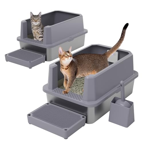 Stainless Steel Litter Box (Gray with Deodorizer, 2 Pack)