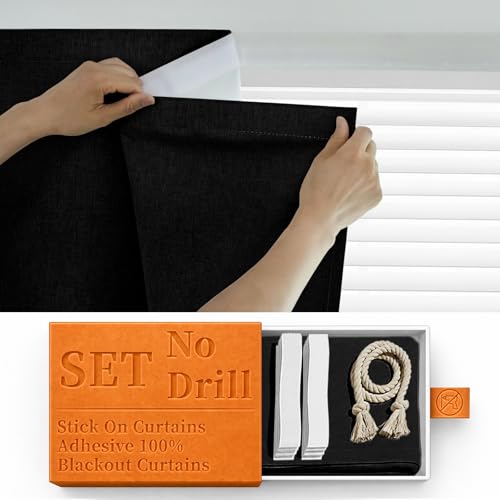 100% Blackout Adhesive Blackout Curtains (52"W x 84"L (Pack of 1) / Black)