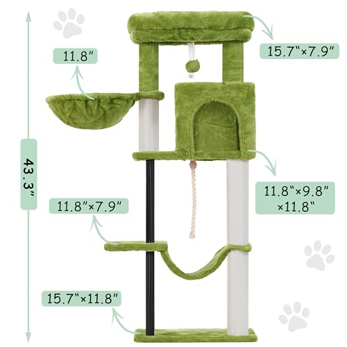 Cat Tree 43.3'' Cat Tower with Hammock for Kittens GCT004SGR (43.3 inches / Green)