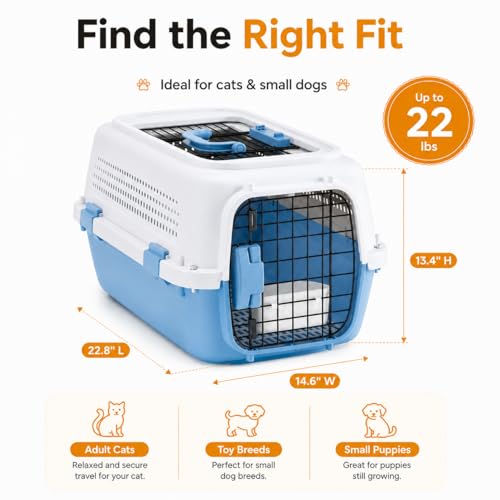 23" Airline Approved Cat Carrier Hard Shell (Blue / 22.8"L x 14.6"W x 13.4"H)