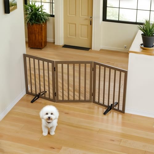 Dog Gate for Stairs (Black Walnut / 3 Panel - 55 inches Wide)