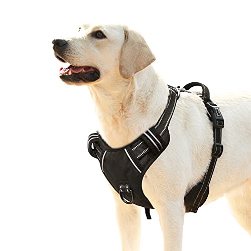 Dog Harness No Pull Adjustable Padded Reflective Harness for Small Medium Large Dogs with Handle for Walking Training (L / Black)