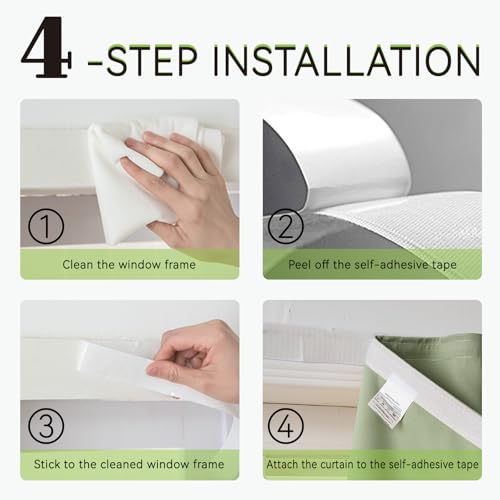 Self Adhesive Blackout Curtains (Sage Green / 47"W x 96"L (Pack of 1))