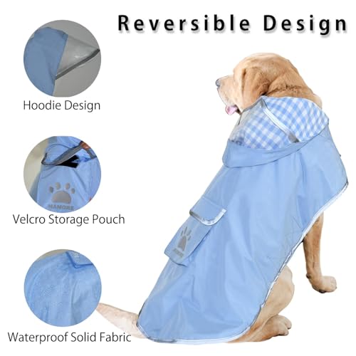 Dog Raincoat Reversible (Light Blue / Large(22-37lb))