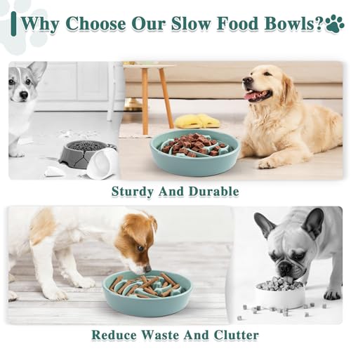 Ceramic Slow Feeder Dog Bowls (Light Green-L)