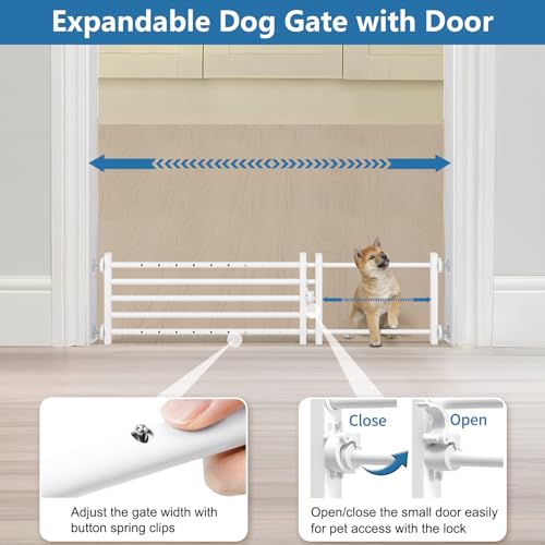 Indoor Dog Gate with Door (White / 10''H × 34''- 55''W)