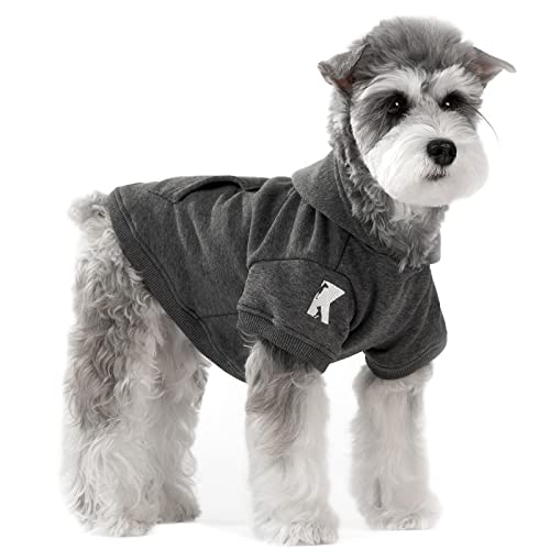 Dog Hoodie Fleece Puppy Clothes Warm Sweater with Hat for Small Dogs Cat Hooded Shirt Kitten Pet Basic Hoodies Sweatshirt with Pocket Doggie Soft Winter Coat Apparel (S-(2~7lb) | Chest(~13") / Grey)