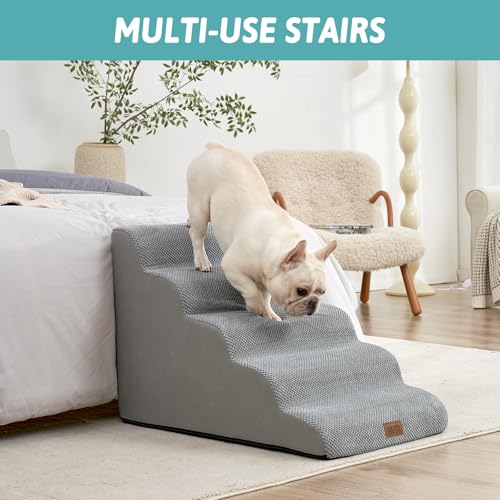Extra Wide Dog Stair for Small Dog (Grey / Extra Wide:19.7"x33"x22.4")