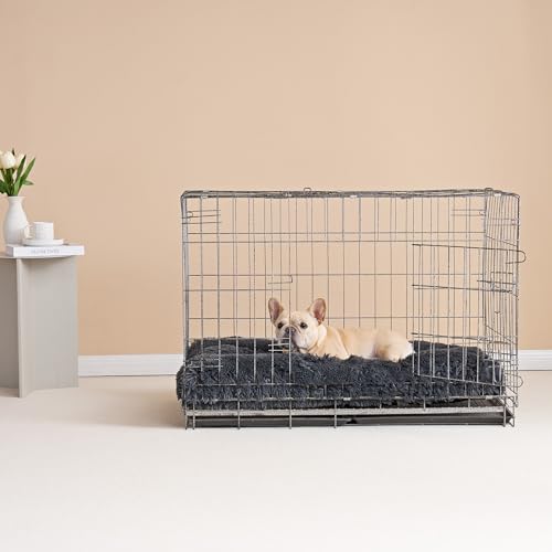 Fluffy Dog Crate Bed for Small Dogs (Dark Grey / 23.5 x 17.5)