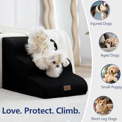 Dog Stairs for High Bed (Black / 4-Step (28.3"D x 15.7"W x 19.7"H))