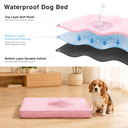 Waterproof Medium Dog Bed for Crate with Washable Cover (29.0"L x 18.0"W x 3.0"Th / Pink)
