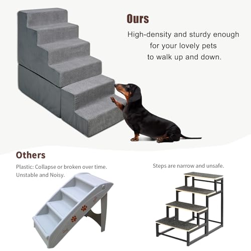 6 Step 33D Foam Dog Stairs Steps for High Beds 30 (Gray 30" H)