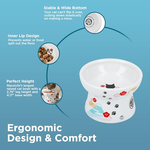 Necoichi Ceramic Elevated Cat Food Bowl (Fuji / Regular)