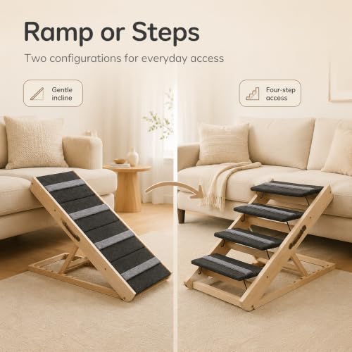 Upgrade 2-in-1 Pet Ramp Dog Stair,Folding Pet Stairs,Portable Dog Ramp for Small&Large Old Animals with Non-Slip Surface,Dog Ramp for Bed,Couch and Car,11.8" to 23.6" Height Adjustable(40×17.7) (40×17.71)