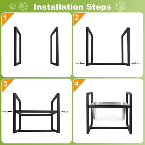 Adjustable Height Elevated Large Dog Water Bowls with Stainless Steel Bowls and Metal Stand (2GLLON)