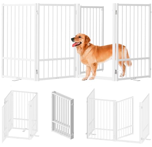 Full Metal Freestanding Dog Gate with Door (【4 Panels】80"W*32H" / White)