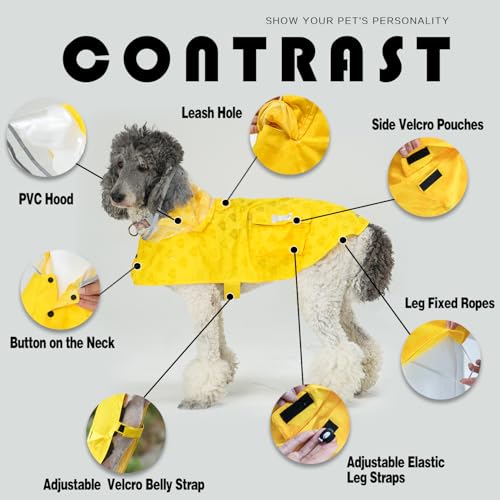 Dog Raincoat Waterproof Rain Poncho with Hoodie (X-Large: 37-55lbs / Yellow(Water-reactive Hydrochromic))