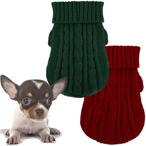 2 Pack Dog Sweaters for Small Dogs (Medium / Dark green-Wine red)