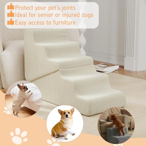 Dog Ramp for Bed (Beige / Standard 5 Step)