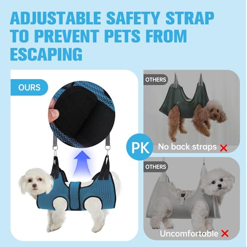 Dog Grooming Hammock Harness for Dog Cat with Pet Nail Clipper Trimmer (XS / Dark Blue)