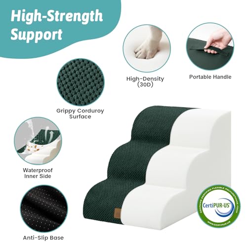 Wide Dog Stairs for Small Dog 15.7" H (Dark Green / Wide:17.7"x22.4"x15.7")