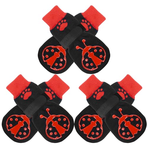 Anti Slip Dog Socks to Prevent Licking Paws for Hot Pavement (Black & Red / Medium)