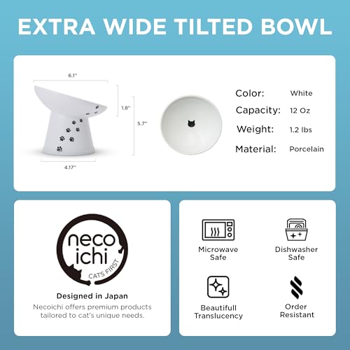 Necoichi Ceramic Elevated Cat Food Bowl (Cat / Large Extra Wide Tilted)
