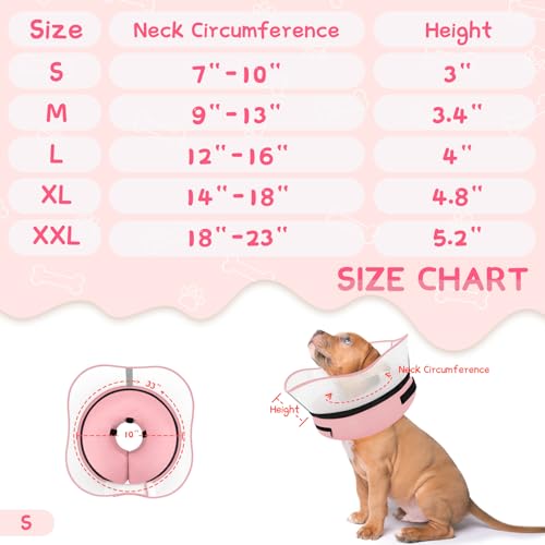 Raised Inflatable Dog Cone Collar to Stop Licking (Solid Pink / S(Neck 7"-9.5"))