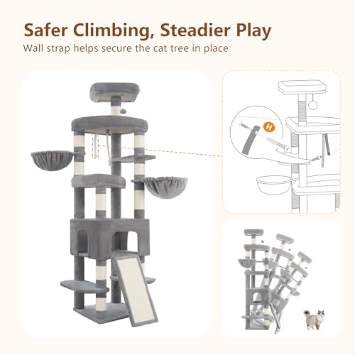 Cat Tree 82.7″ Extra Tall Cat Tower for Large Cats Adult HCT063W (82.7 inch / Light Gray)