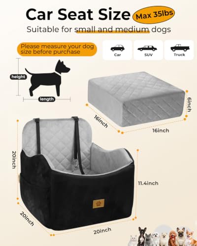 Dog Car Seats for Small Dogs Up to 35 lbs (Black/Grey)
