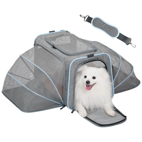 Large Double Expandable Cat Carrier for Large Cats and Small Dogs (19.0"L x 12.0"W x 12.0"H / Light Grey)