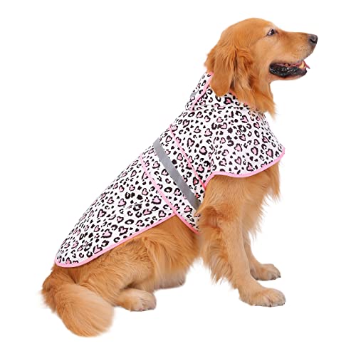 Dog Raincoat with Hood & Leash Hole S (X-Large / Leopard Hearts)