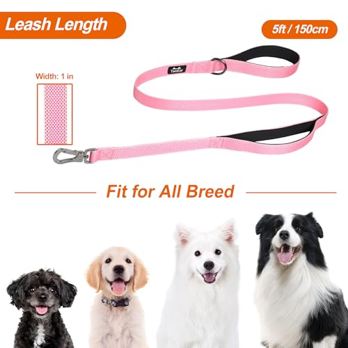 5FT 1IN Heavy Duty Dog Leash for Large Dogs with 2 Padded Handles (Pink / 1 in x 5 ft)