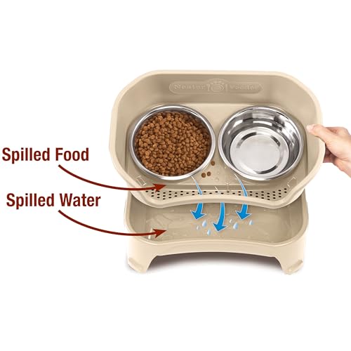 Express Mess Proof Dog Bowls Elevated for Medium to Large Sized Breed (Medium to Large w/ Standard Bowls / Almond)