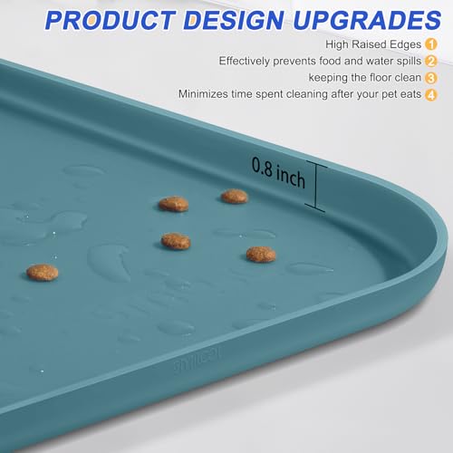 Waterproof Silicone Pet Food Mat with Raised Edge for Dog & Cat (Slate Blue / 22"L x 14"W)