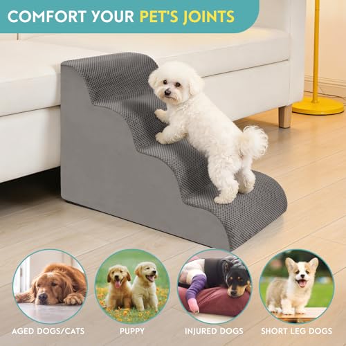 Dog Stairs for Small Dogs (Grey / 4-Step (H: 19.7IN))