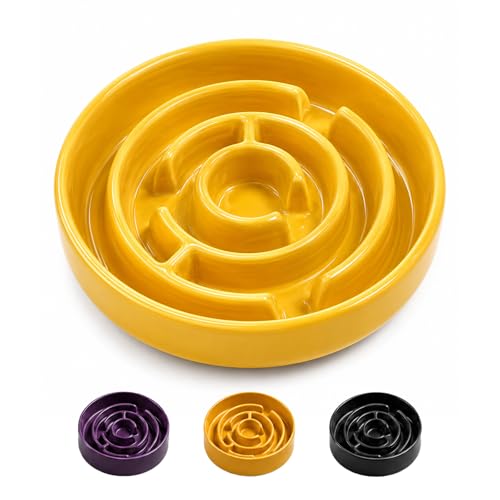Ceramic Slow Feeder Dog Bowl (Yellow)