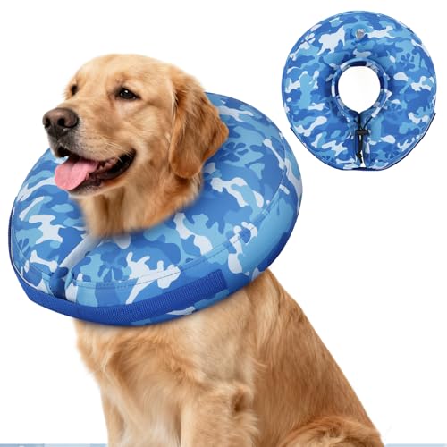 Inflatable Recovery Dog Cone Collar (Blue Camo / Medium (Neck:8''-10''))