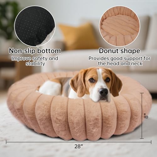 Donut Small Medium Dog Bed Washable Kitty & Puppy Bed (Brown / M(28*28*8))
