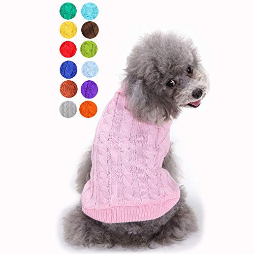 Dog Sweater Soft Warm Turtleneck Knitted Clothes for Small Medium Large Pet (Pink / X-Small)